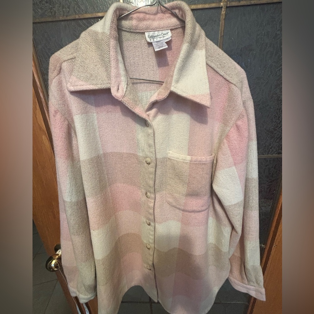 COLDWATER CREEK WOOL BLEND BUTTON DOWN SHIRT 22” PTP - Picture 6 of 13